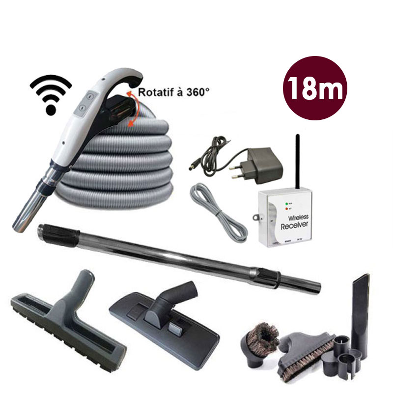 Set 7 accessoires + 1 flexible RETRAFLEX avec poignée à bouton marche/arrêt télécommande intégrée 915 Mhz RETRAFLEX et HIDE-A-HOSE (Émetteur-récepteur) - longueur au choix - 18m