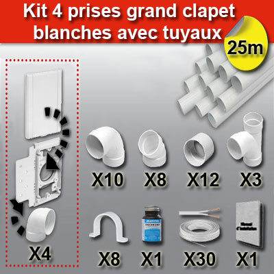 Ensemble 4 prises grand clapet avec tuyaux - blanc