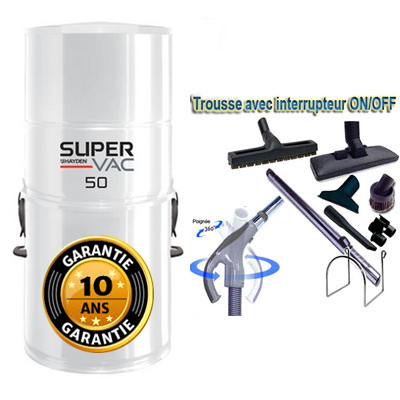 Aspirateur central à sac HAYDEN SuperVac 50 GARANTIE 10 ANS (jusqu’à 250 m²)+ trousse inter 9 ML + 8 accessoires + 1 Kit de nettoyage micro offert