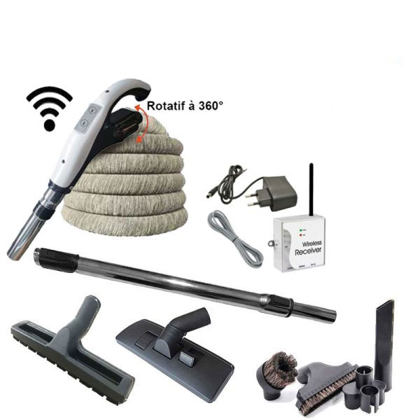 Aspirateur central Aertecnica TS2 garantie 3 ans + flexible rétractable 8 m avec housse de protection + poignée marche/arrêt + 7 accessoires + kit 1 prise RETRAFLEX + kit prise balai (rayon d'action 90 m2)_3