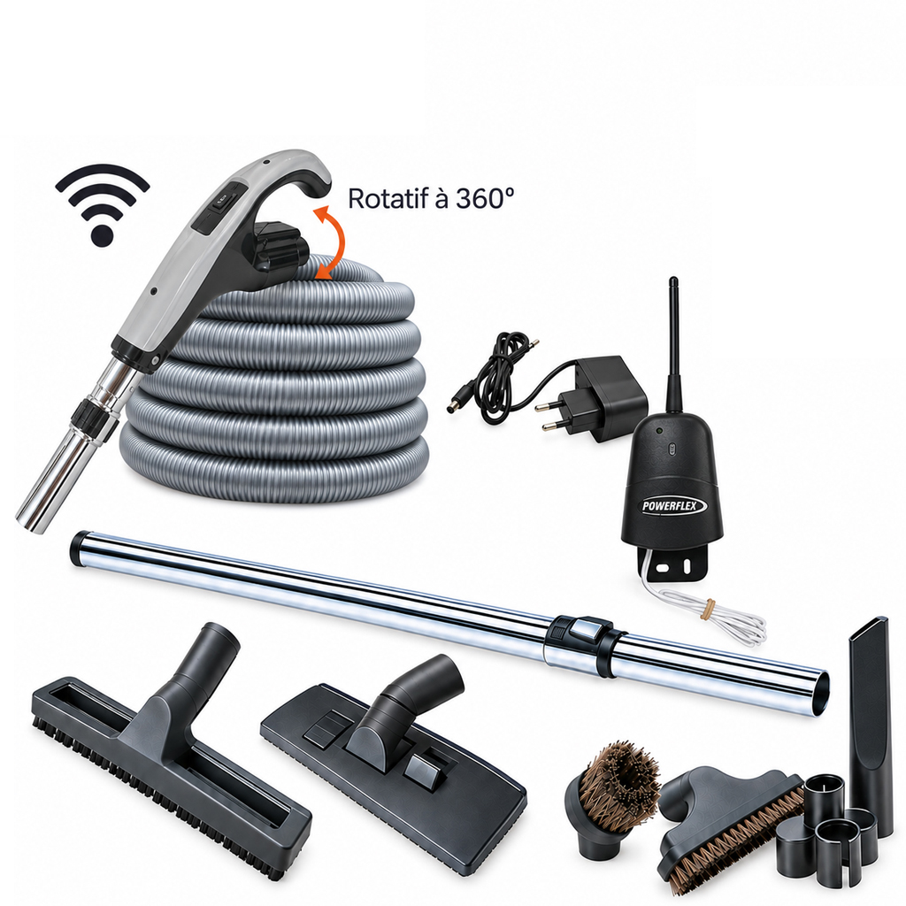 Aspirateur central SACH VAC Dynamic 1.6 kW garantie 4 ans + flexible rétractable 9 m + poignée marche/arrêt + 7 accessoires + kit 1 prise RETRAFLEX + kit prise balai (rayon d'action 90 m2)_2