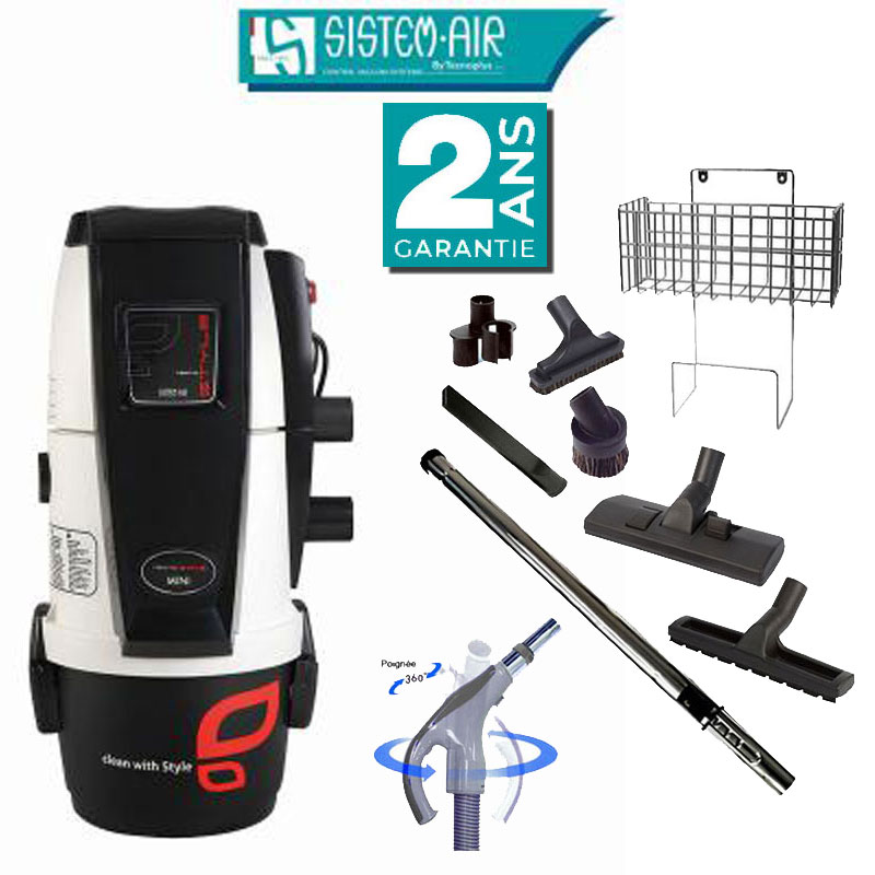 Aspiration centralisée sans sac Tecno Style MINI 150 (jusqu’à 150 m²), Garantie 2 ans + Set inter 9 M + 8 accessoires + 1 Kit de nettoyage micro offert