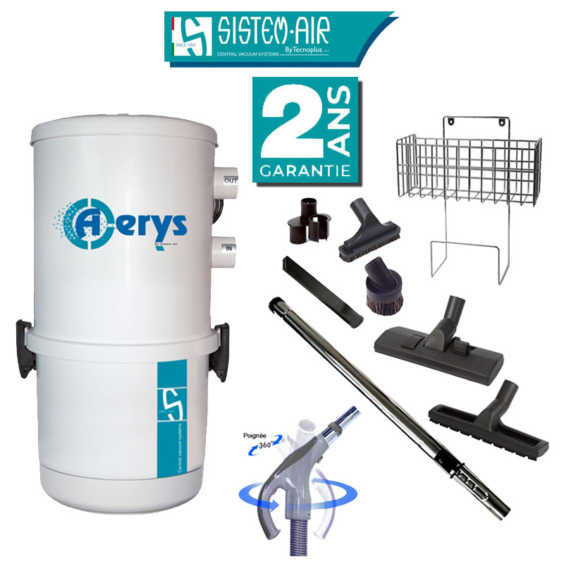 Aspiration centralisée avec sac SISTEM AIR Aerys 250 (jusqu’à 250 m²), Garantie 2 ans + Set inter 9 M + 8 accessoires + 1 Kit de nettoyage micro offert