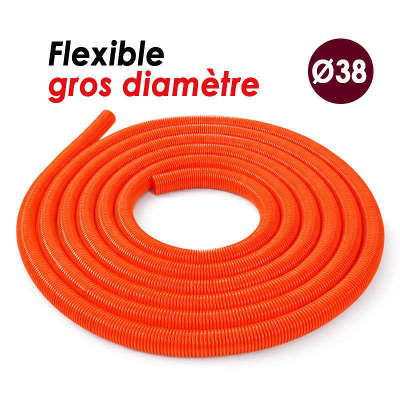 Flexible d’aspiration nu orange au Mètre – Ø 38 mm intérieur / Ø 47 mm extérieur