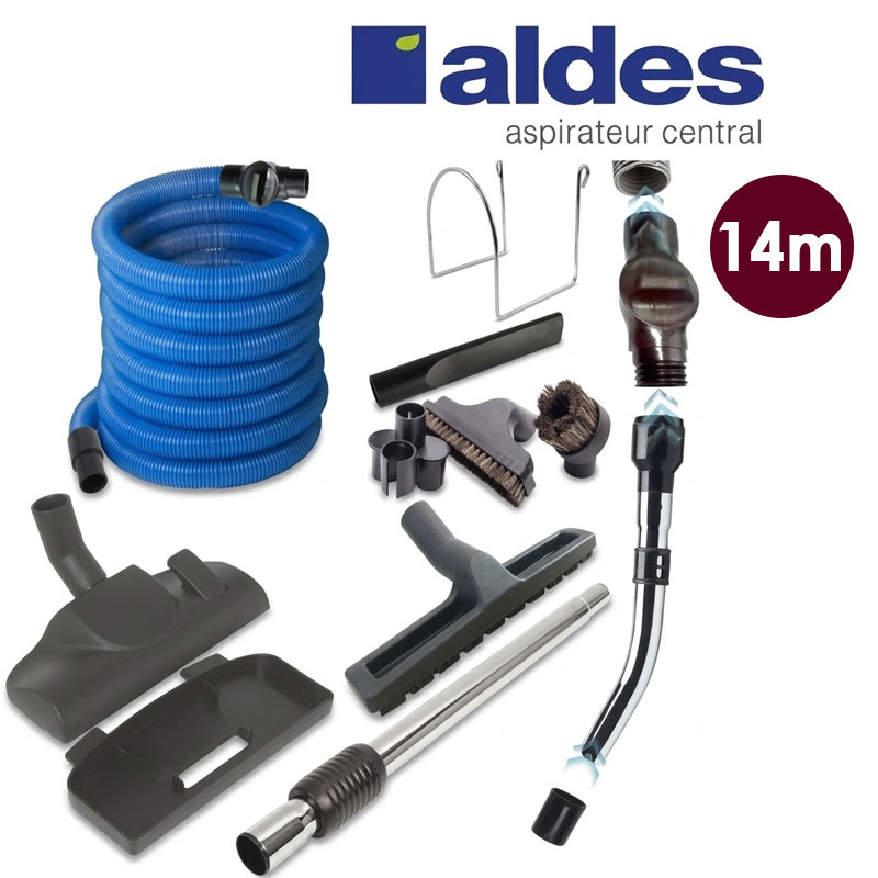 Set ALDES 8 accessoires + 1 flexible avec poignée standard chromée remplace la poignée de commande pneumatique ALDES 11070062 avec douille de démarrage et vanne d’arrêt - longueur 14m
