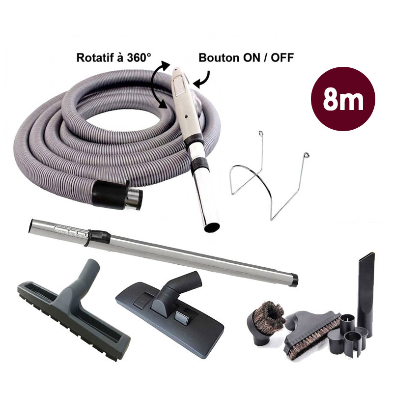 Trousse 8 accessoires + 1 flexible Universel avec bouton marche/arrêt - longueur 8m