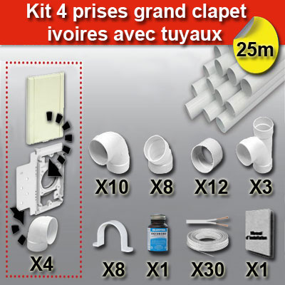 Ensemble 4 prises grand clapet avec tuyaux - ivoire