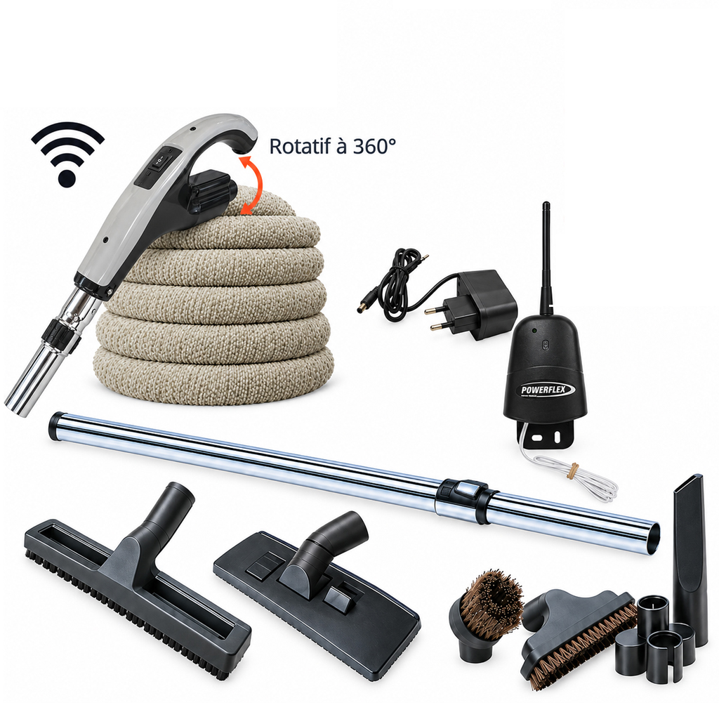 Aspirateur central AIRFLOW 2100 garantie 5 ans + flexible rétractable 12 m avec housse de protection + poignée marche/arrêt + 7 accessoires + kit 1 prise RETRAFLEX + kit prise balai (rayon d'action 120 m2)_5