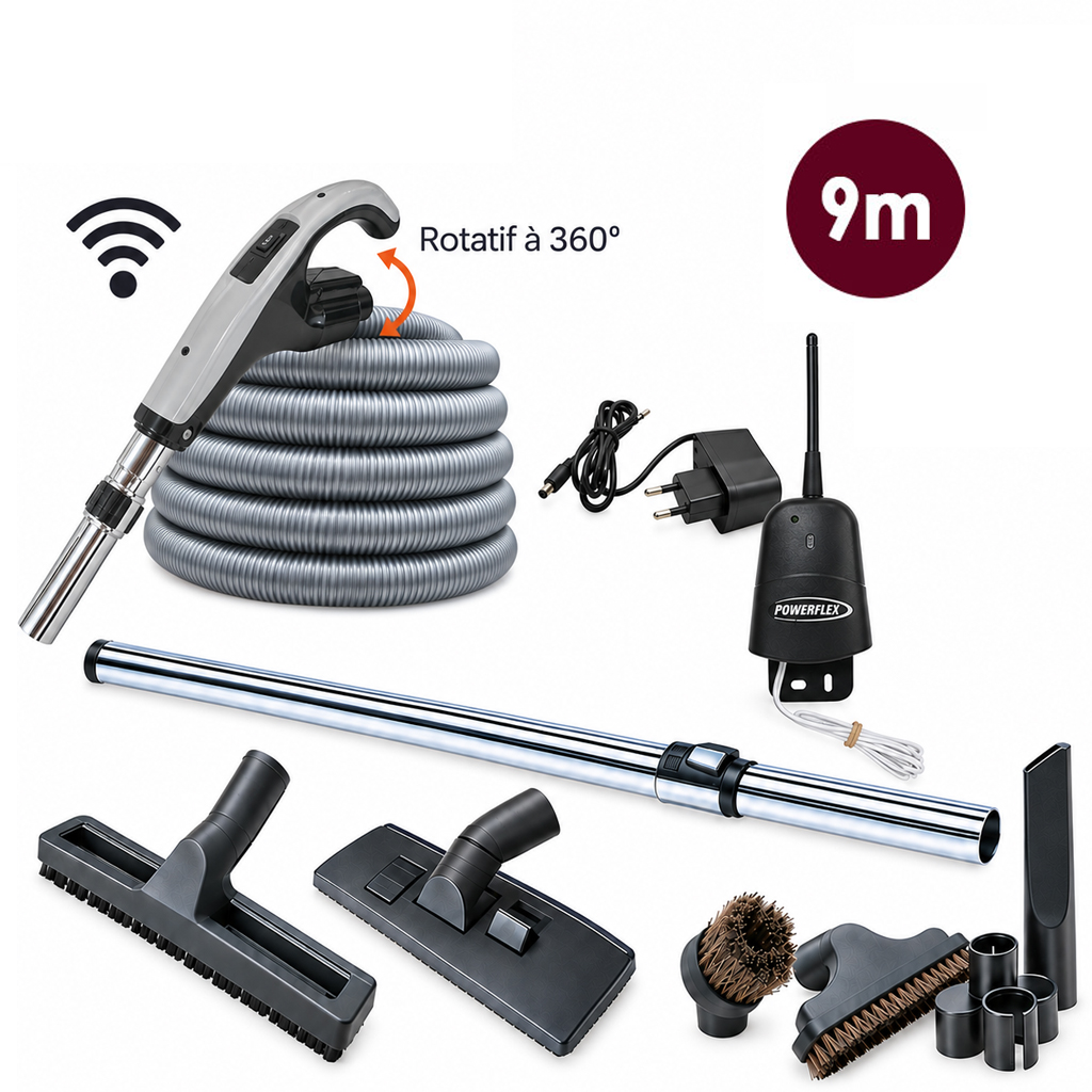 Set 7 accessoires + 1 flexible RETRAFLEX avec poignée Powerflex bouton marche/arrêt à télécommande intégrée RETRAFLEX et HIDE-A-HOSE (Émetteur-récepteur) - 9 m