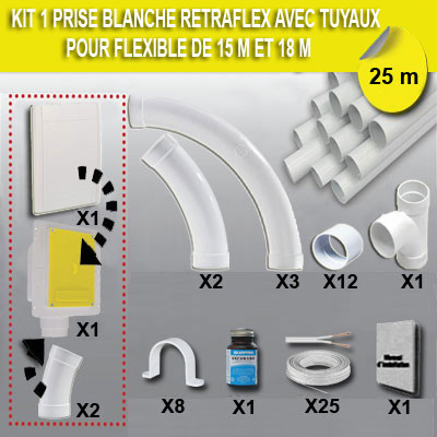 Kit 1 prise RETRAFLEX blanche nouvelle génération, 20% plus petit que le premier modèle - longueur de tuyaux 25m