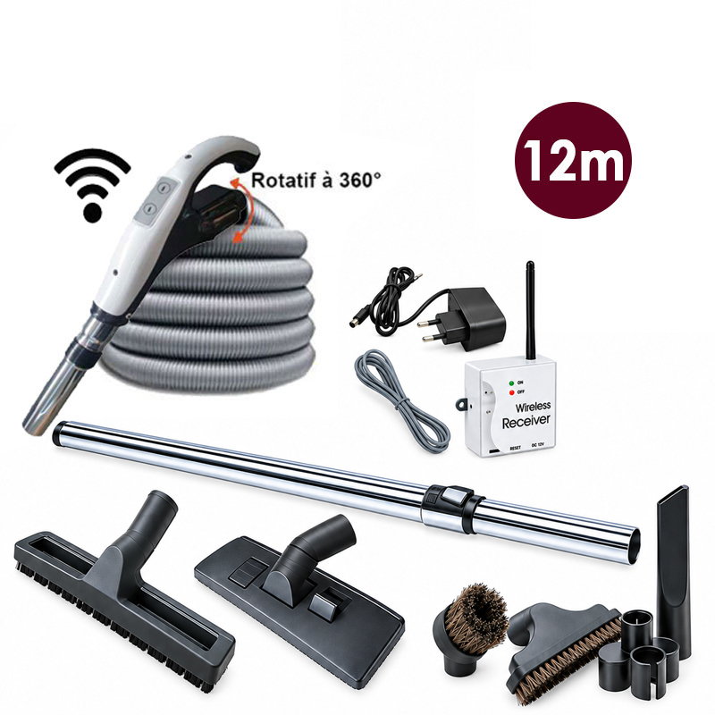 Set 7 accessoires + 1 flexible RETRAFLEX avec poignée à bouton marche/arrêt télécommande intégrée 915 Mhz RETRAFLEX et HIDE-A-HOSE (Émetteur-récepteur) - longueur au choix - 12m