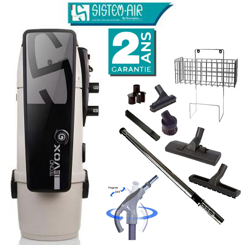 Aspiration centralisée Tecno Evox 350 (jusqu’à 350 m²), Garantie 2 ans + Set inter 9 M + 8 accessoires + 1 Kit de nettoyage micro offert