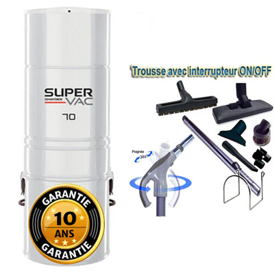 Aspirateur central hybride HAYDEN SuperVac 70 GARANTIE 10 ANS (jusqu’à 350 m²)+ trousse inter 9 ML + 8 accessoires + 1 Kit de nettoyage micro offert