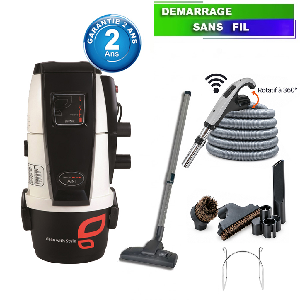 Aspirateur central type ALDES, Tecno Style MINI 150 (jusqu’à 150 m²) + set accessoires - Garantie 2 ans, SISTEM AIR 3107.1TER