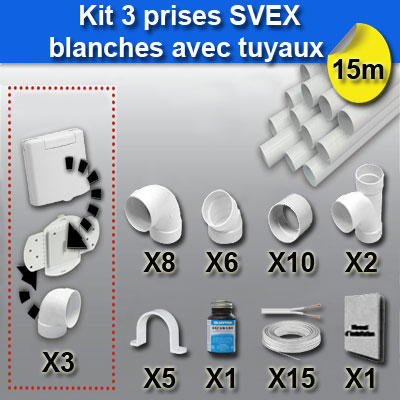 Ensemble 3 prises SVEX avec tuyaux - blanc