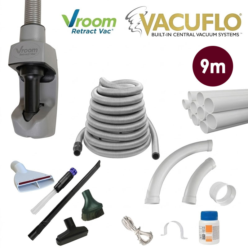 Nouveau Kit Flexible Vroom Retract Vac , compatible avec toutes les marques d'aspiration centralisée - longueur 9m