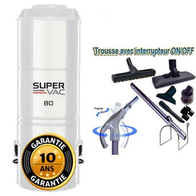 Aspirateur central hybride HAYDEN SuperVac 80 GARANTIE 10 ANS (jusqu’à 500 m²) + trousse inter 9 ML + 8 accessoires + 1 Kit de nettoyage micro offert