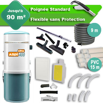 Aspiration centralisée Aspi-pro 400 garantie 5 ans + Set 12 m RETRAFLEX + 7 accessoires + kit 1 prise RETRAFLEX nouvelle génération, 20% plus petit que le premier modèle! (rayon d'action 120 m2)
