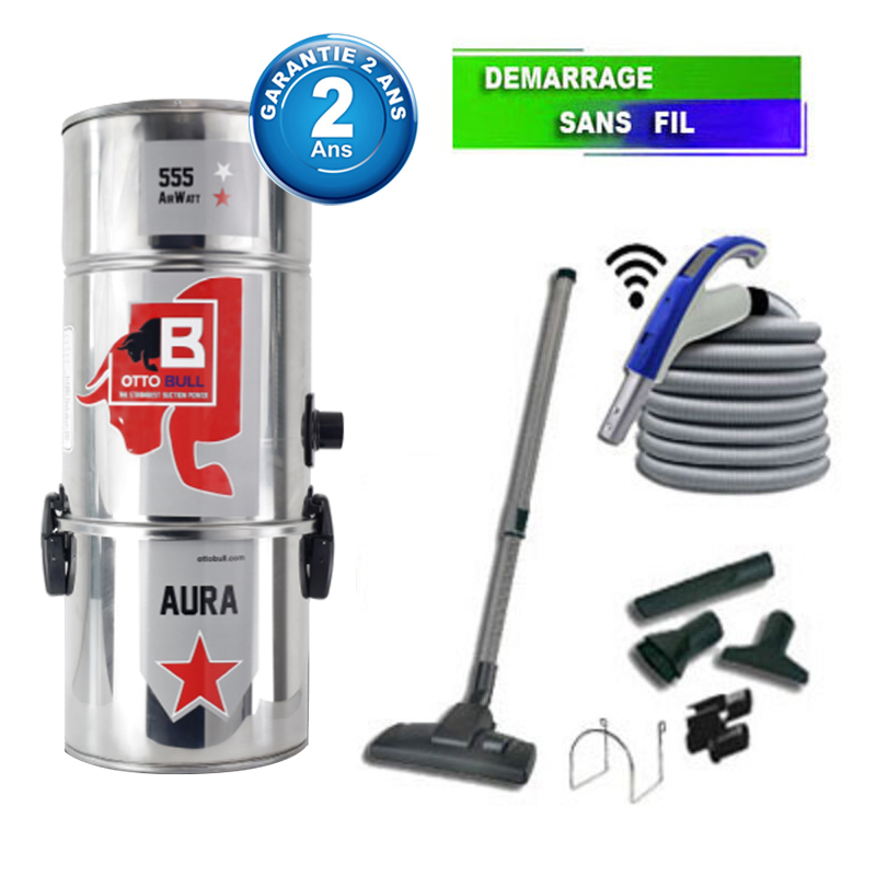 Aspirateur central type ALDES, OTTO BULL AURA 150 INOX (jusqu’à 150 m²) + set accessoires - Garantie 2 ans, SISTEM AIR VAC55AU