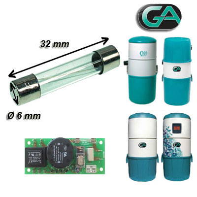 Fusible 6 x 32 mm 8A Générale d'Aspiration GA 100, GA 130, GA 200, GA 300, GA 400 fabrication 1998-2009, GA 200 oxygène, Générale d'Aspiration 31052046 - 31052048