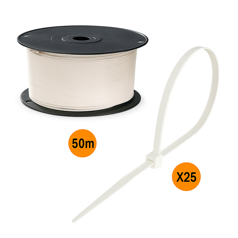 Kit câble de branchement 50 m de fils + 25 colliers de serrage pour centrale SAPHIR, UNELVENT 620017