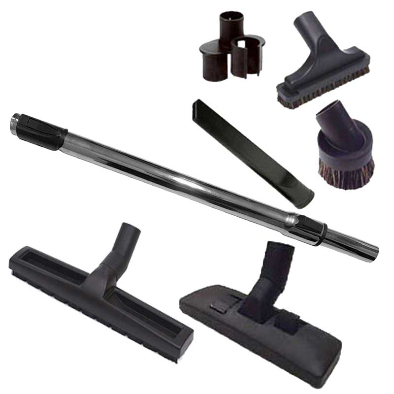 Set 7 accessoires RETRAFLEX (1 Brosse combinée, 1 Brosse sol dur 300 mm, 1 Canne télescopique Chromé avec trou (clic) + 1 sac de 4 accessoires)