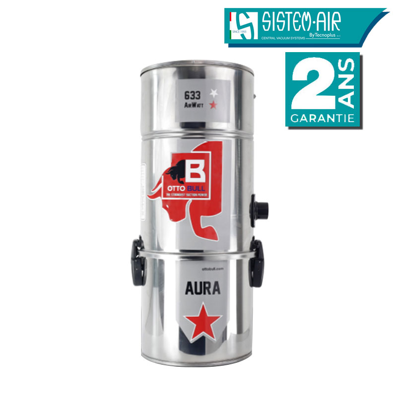 Aspiration centralisée avec sac OTTO BULL AURA 300 INOX (jusqu’à 300 m²), Garantie 2 ans, SISTEM AIR VAC63M