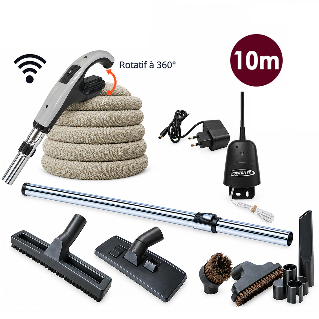 Set 7 accessoires + 1 flexible RETRAFLEX - longueur de 10m + housse de protection + poignée Powerflex bouton marche/arrêt à télécommande intégrée RETRAFLEX et HIDE-A-HOSE (Émetteur-récepteur)