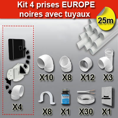 Ensemble 4 prises europe avec tuyaux - noir