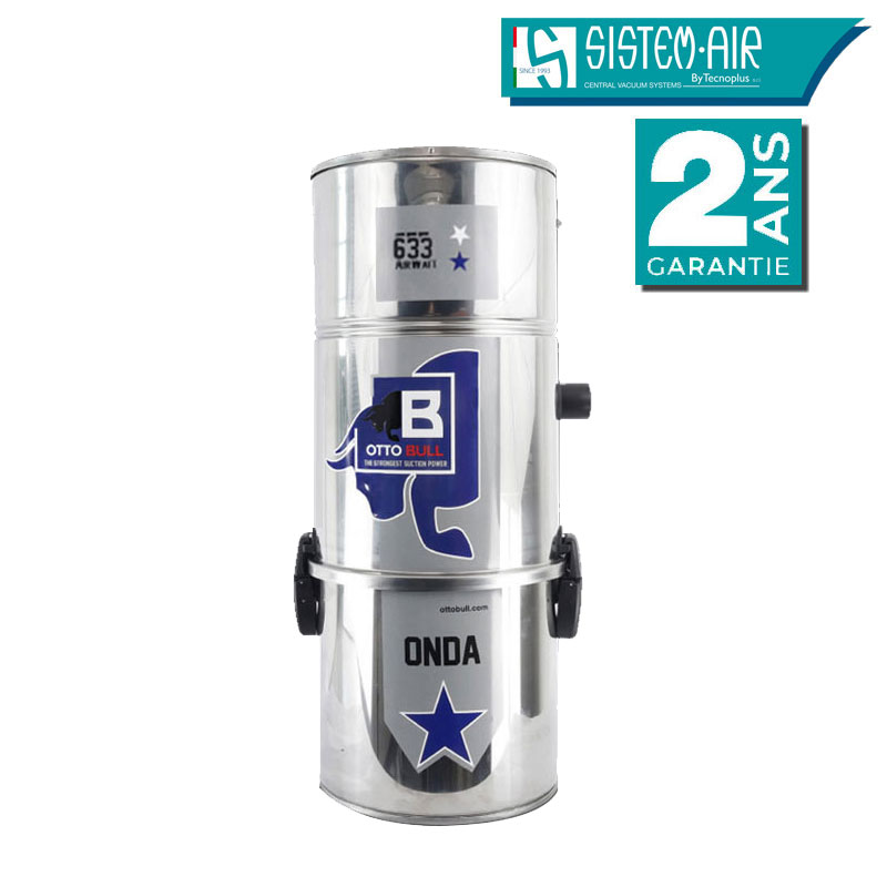 Aspiration centralisée sans sac OTTO BULL ONDA 300 INOX (jusqu’à 300 m²), Garantie 2 ans, SISTEM AIR VAC63A