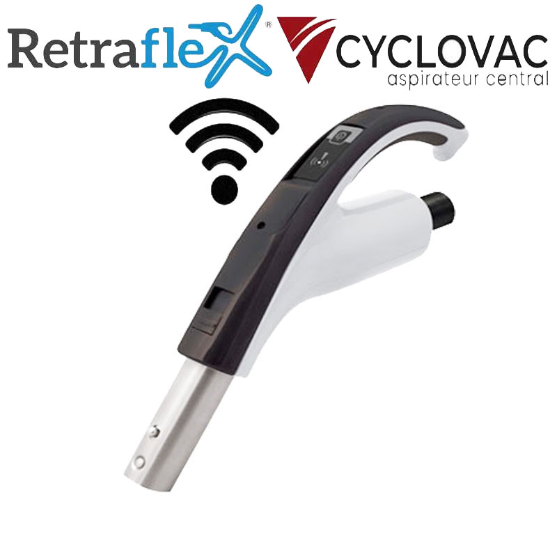 Poignée avec bouton marche/arrêt à télécommande intégrée 868 Mhz RETRAFLEX et HIDE-A-HOSE (Émetteur seul) - Nouvelle version 2025, Cyclovac TBORFAPOI24