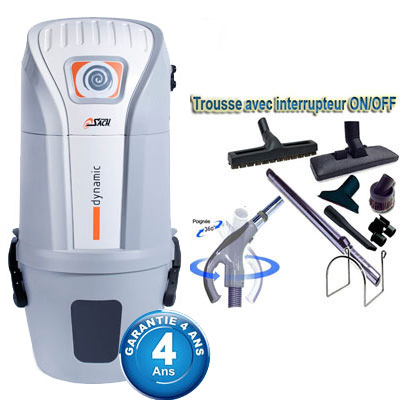 Aspiration centralisée SACH VAC Dynamic 1.6 kW garantie 4 ans (jusqu'à 250 M²) + Set inter 9 M + 8 accessoires + 1 kit de nettoyage micro offert