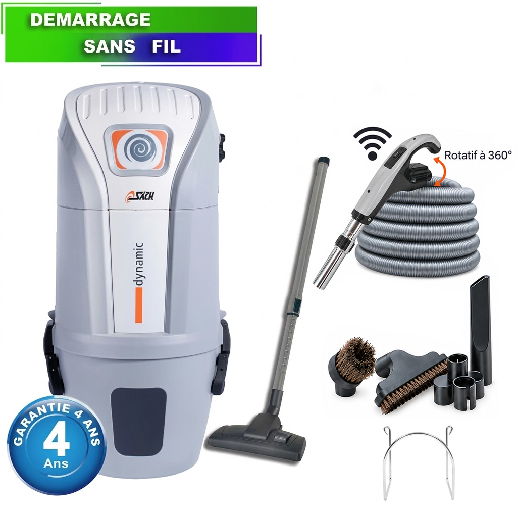 Centrale d'aspiration type ALDES, SACH VAC Dynamic 2.4 kW - Garantie 4 ans - Surface jusqu’à 500 m² - Set de nettoyage, UD6003-SC/E