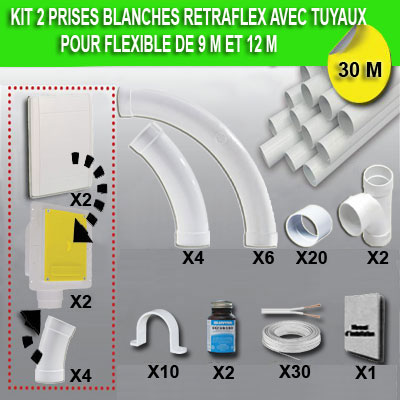 Kit 2 prises RETRAFLEX blanches nouvelle génération, 20% plus petit que le premier modèle - longueur de tuyaux 30m
