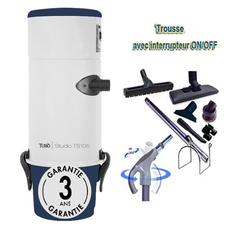 Aspiration Centralisée AERTECNICA TS105 garantie 3 ans (jusqu'à 250 M²) + Set inter 9 M + 8 accessoires + 1 kit de nettoyage micro offert, CMTS105