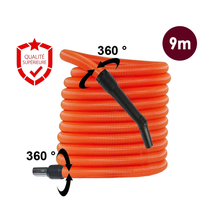 Flexible aspiration centralisée garage - orange - longueur 9m