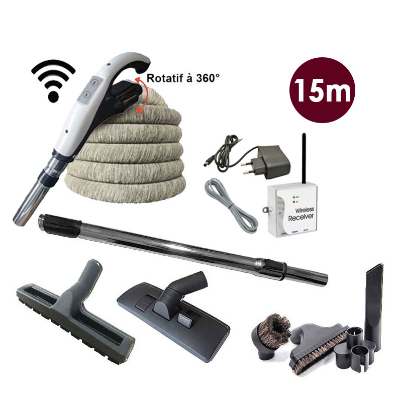 Set 7 accessoires + 1 flexible RETRAFLEX - longueur 15m + housse de protection + poignée à bouton marche/arrêt télécommande intégrée 915 Mhz RETRAFLEX et HIDE-A-HOSE (Émetteur-récepteur)