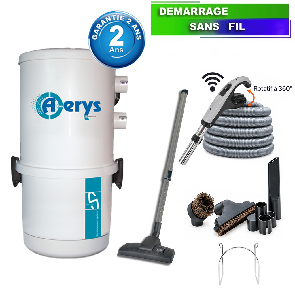 Aspirateur central type ALDES, Aerys 250 (jusqu’à 250 m²) + set accessoires - Garantie 2 ans, SISTEM AIR 3107.0P