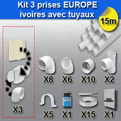 Ensemble 3 prises europe avec tuyaux - beige