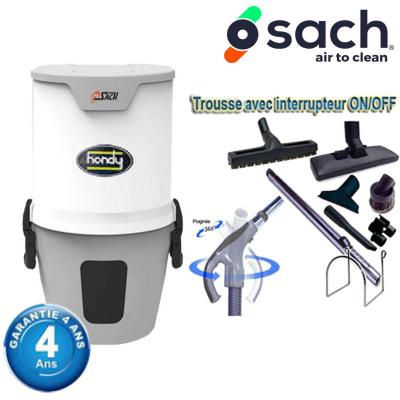 Centrale d'aspiration SACH VAC HANDY garantie 4 ans (jusqu’à 200 m²) + Set inter 9 M + 8 accessoires + 1 Kit de nettoyage micro offert