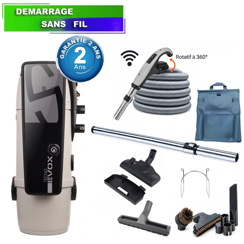 Aspirateur central type ALDES, Tecno Evox 350 (jusqu’à 350 m²) + set accessoires - Garantie 2 ans, SISTEM AIR 3113.3TEV