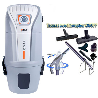 Aspiration centralisée SACH VAC Dynamic 1.6 kW garantie 4 ans (jusqu'à 250 M²) + Set inter 9 M + 8 accessoires + 1 kit de nettoyage micro offert_1