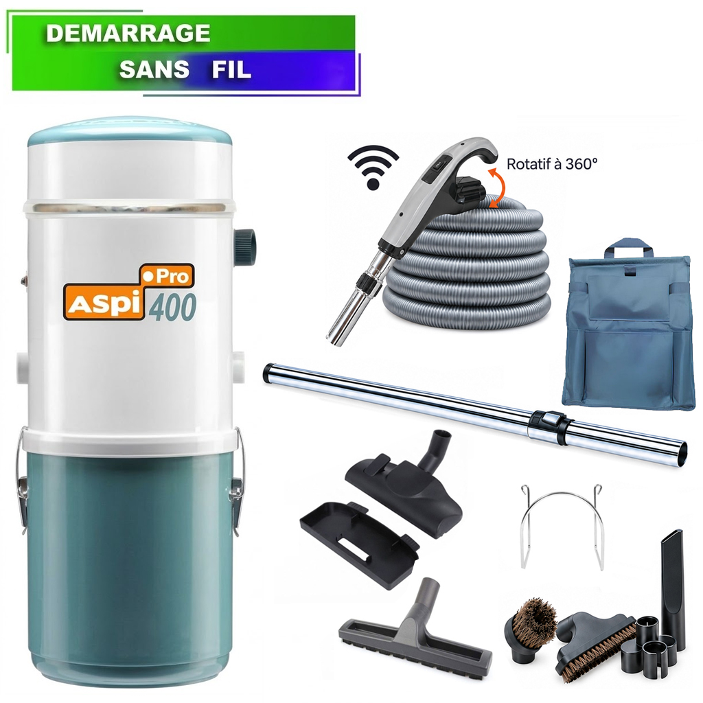 Aspirateur central type ALDES, ASPI PRO 400 garantie 5 ans (jusqu’à 400 m²) + set accessoires - Garantie 5 ans