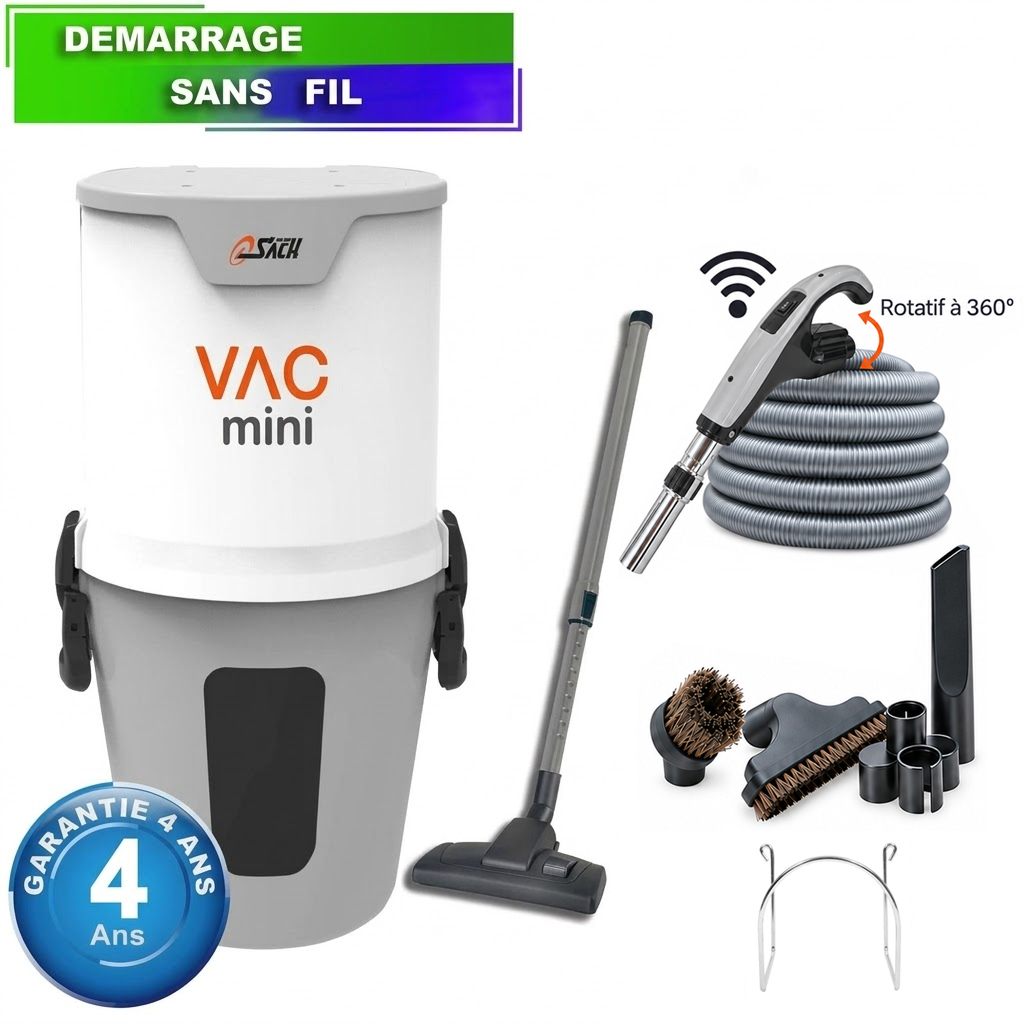 Centrale d'aspiration type ALDES, SACH VAC MINI - Garantie 4 ans - Surface jusqu’à 400 m² - Set de nettoyage, UD6011-SC/E