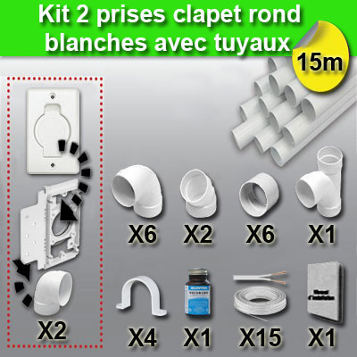 Ensemble 2 prises clapet rond blanc avec tuyaux