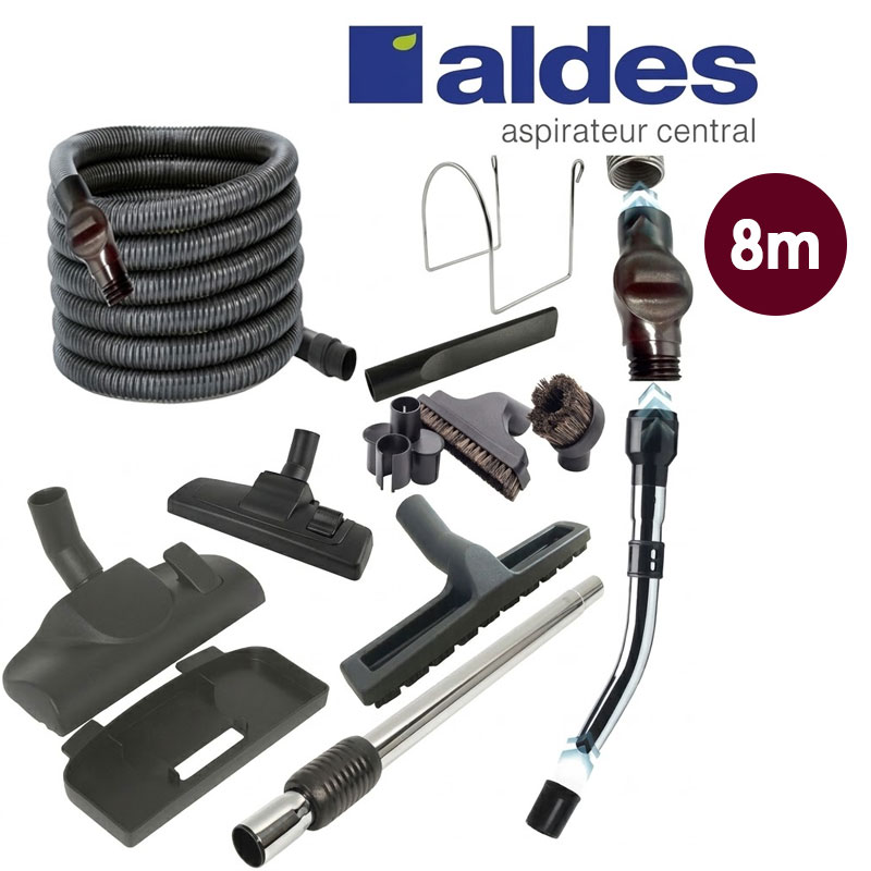 Set ALDES 8 accessoires + 1 flexible avec poignée standard chromée remplace la poignée de commande pneumatique ALDES 11070062 avec douille de démarrage et vanne d’arrêt - longueur 8m