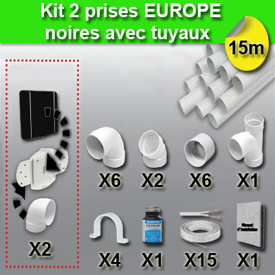 Kit 2 prises europe avec tuyaux - noir