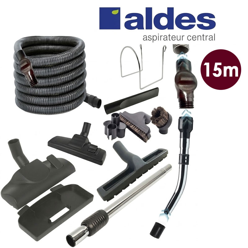 Set ALDES 8 accessoires + 1 flexible avec poignée standard chromée remplace la poignée de commande pneumatique ALDES 11070062 avec douille de démarrage et vanne d’arrêt - longueur 15m