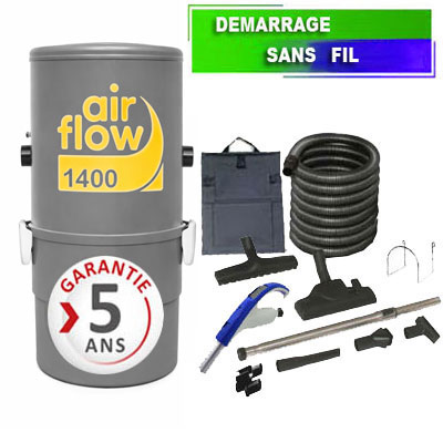 Aspirateur central type ALDES, Airflow 1400 (surface jusqu’à 180 m²) + set accessoires - Garantie 5 ans