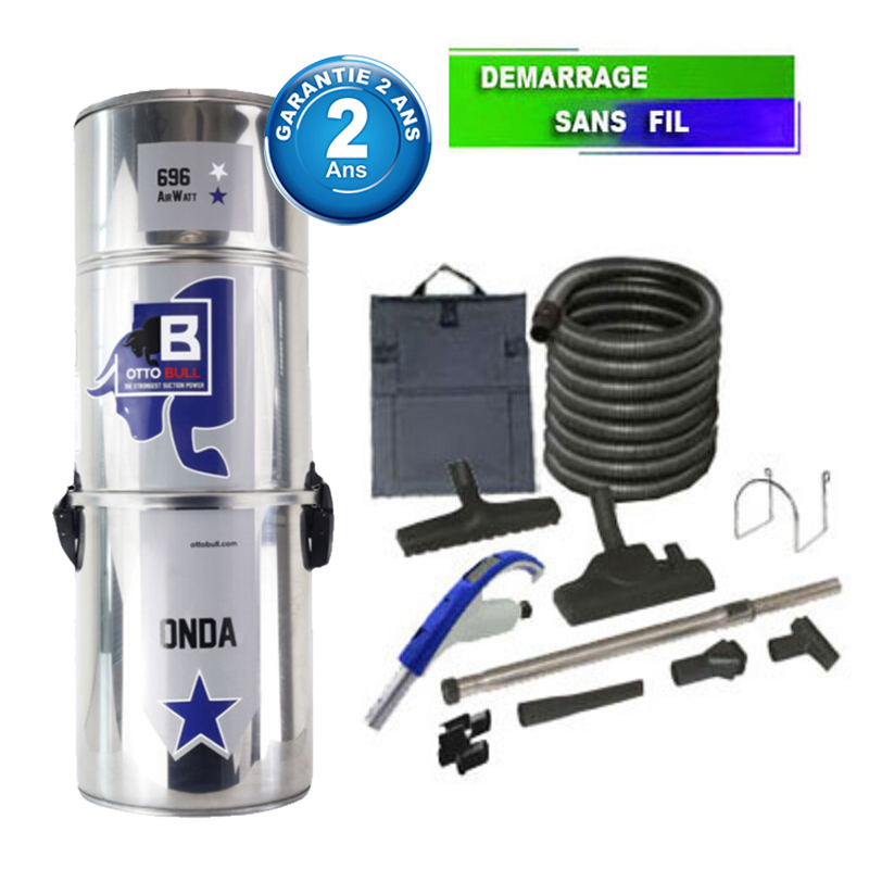 Aspirateur central type ALDES, OTTO BULL ONDA 400 INOX (jusqu’à 400 m²) + set accessoires - Garantie 2 ans, SISTEM AIR VAC69OB